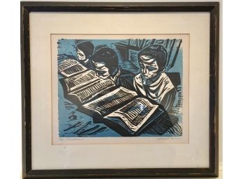 Signed  Irving Amen (1918–2011) Woodcut Print 'Cheder'  No. 184/200