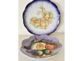 Two Antique Handpainted Lefton & Limoges Porcelain Plates