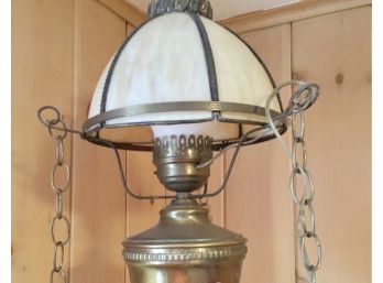 Vintage Brass Hanging Glass Lamp Fixture