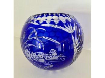 Vintage Cobalt Blue To Clear  Czech Cut Crystal Bowl