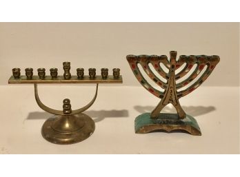 Two Miniature Brass Chanukah Candle Menorahs