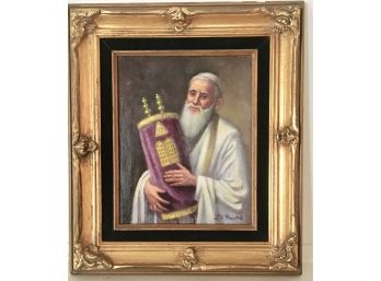 Signed Lillian Proctor- Rabbi With Torah  Painting - Oil On Board  13' X 15'