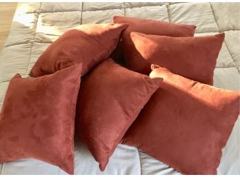 Lot Of Six Rust Sienna Ultra Suede Decorative Throw Pillows