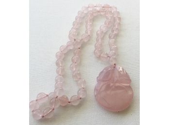 Stunning Pink Jadeite Beads With Carved Pendant