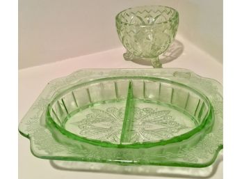 Lot Of 2 Pieces - Green Depression Glass