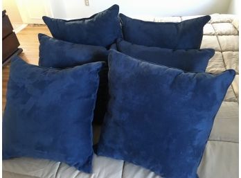 6 Blue Ultra Suede Decorative Pillows - Nice Fabric And Clean Condition.