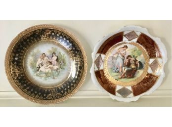 Two Antique Handpainted Austrian Porcelain Plates