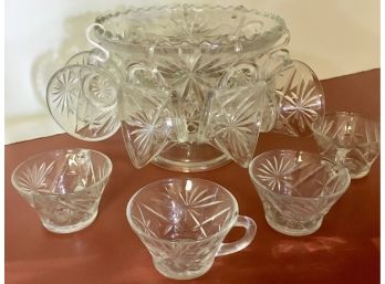 Vintage Cut Glass Punch Bowl With 12 Cups