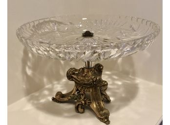 Vintage  Brass Pedestal With Glass Plate
