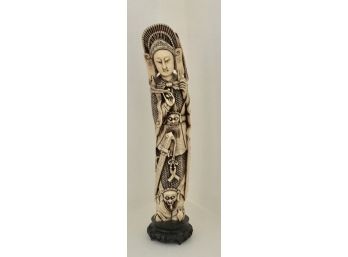 17' Vintage Faux Ivory Chinese Warrior Figurine