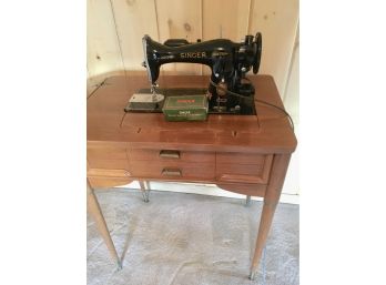 Vintage Singer Sewing Machine In MCM Cabinet