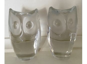 Two Vintage Crystal Owl Figurines.