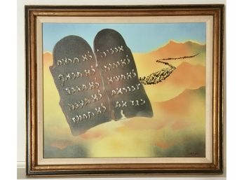 Signed -Ten Commandments Painting - Acrylic On Canvas 28' X 24'