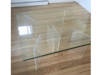 Vintage Lucite Base Cocktail Table With 3/4' Glass Top