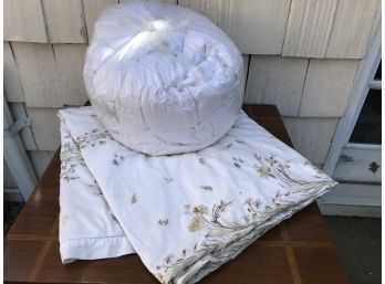 White Embroidered Duvet And German Goosedown Comforter By Raymond Waites