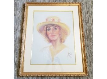 Vintage Sketch Of Woman, In Gold Frame 1980's