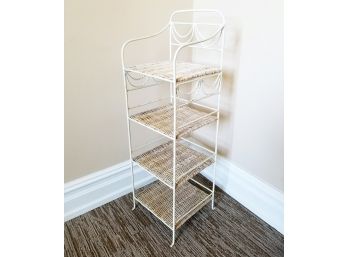 4 Tiered Wicker And Wire Painted Bathroom Shelf