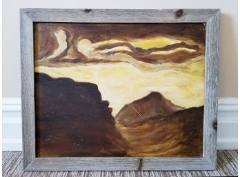Rustic Framed Abstract Landscape, Oil On Canvas