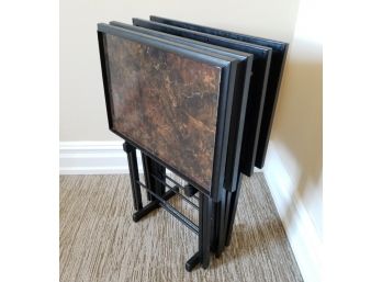 Set Of 4 Vintage Tv Trays With Stand