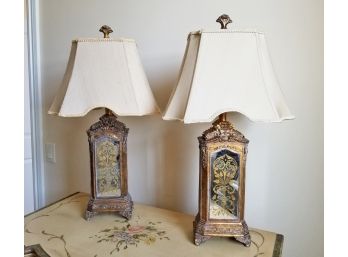 Pair Antique Gilded And Mirror Table Lamps