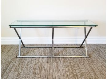 Italian Modernist Style Stainless Steel Base Glass Top Rectangular Hall Table