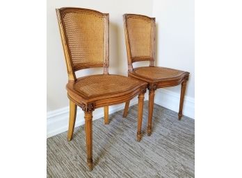 Pair Of Louis XVI Style Wood Chairs With Cane Seat & Back
