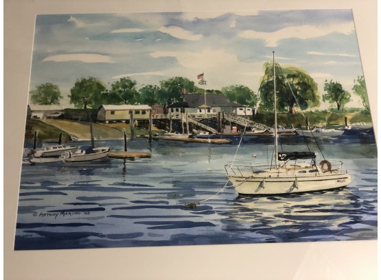 Framed Watercolor Of Westport, CT Signed By Westport Artist And WW2 Vet Antony Marino
