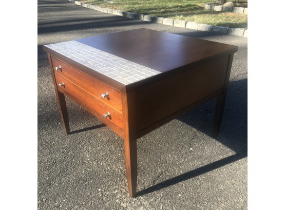 Lane Mid Century Modern Side Table With Drawers And Tile Inlay