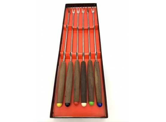 Vintage Wood Handles Fondue Forks By Woodcrest New Old Stock