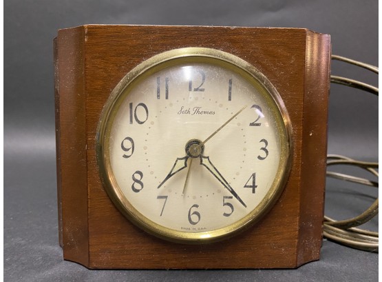 Vintage 1950s Seth Thomas Alarm Clock, Solid Mahogany