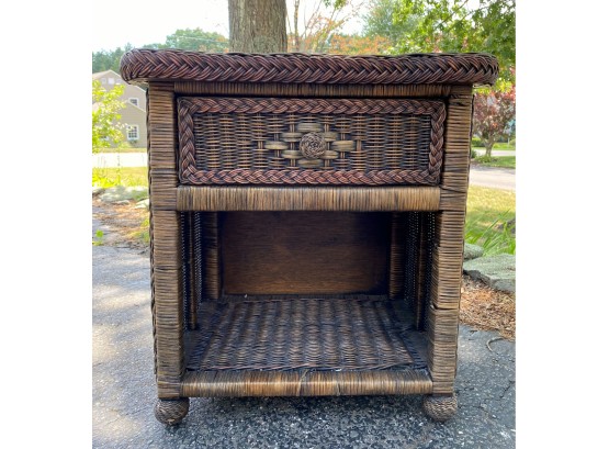Vintage Natural Wicker Side Table/Night Stand
