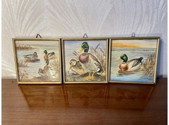 Oil On Board Three Small Framed Paintings Of Ducks