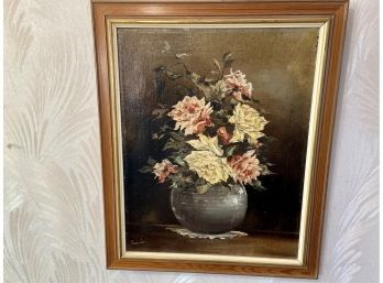 Oil On Canvas By Strohmier - Flowers In Vase