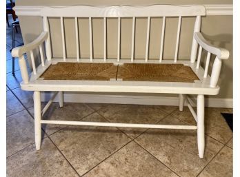 Wicker Seat And Hardwood Spindle Back Bench
