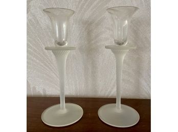 Pair Of Crystal Candle Stands