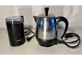 Krups Coffee Bean Grinder And Farberware Superfast Percolator Coffee Pot