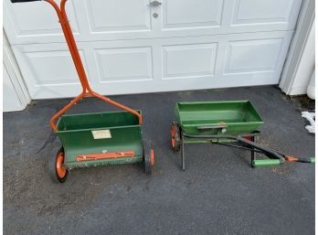 Two Vintage Steel Box Scotts Lawn Spreaders