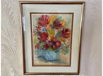 Watercolor By Adelene M. Sack - Flowers In Vase