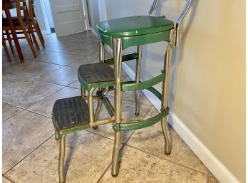 Vintage Chrome And Vinyl Kitchen Fold Out Step Stool