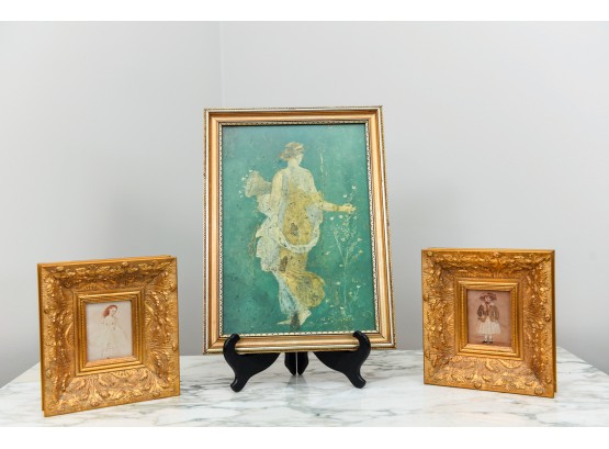 Set Of Two Bombay Gilt Framed Prints + Flora, Woman Picking Flowers With A Cornucopia In The Ruins Of Pompeii