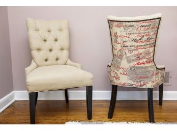 Pair Of Two Upholstered Tufted Chairs With Nailhead Trim