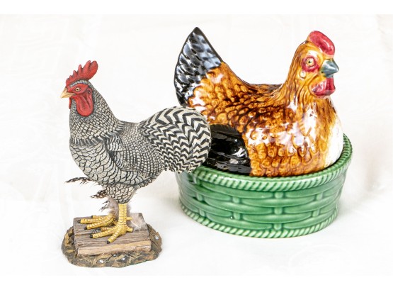 Barred Rock By Rechin Sculpture And Chicken-shaped Tureen