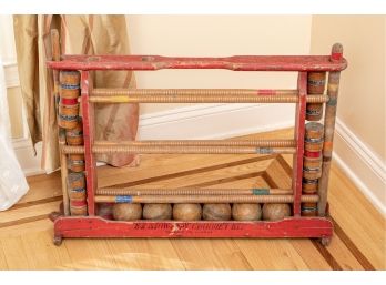 Antique Croquet Set & Storage Rack, As Found