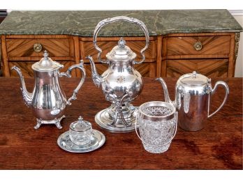 (5) Piece Beautiful Antique Silver Plate Tea Service Items