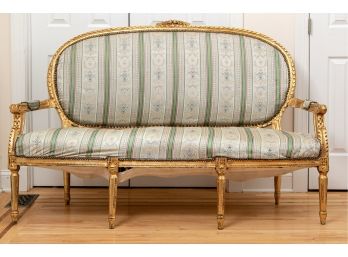 Wonderful French Style Settee, Hand Carved And Gold Trimmed