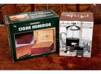 Both Brand New Primula French Press With 4 Matching Glasses & Executive Cigar Humidor