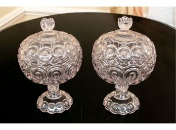 (2) Antique Sun & Moon Glass Candy Bowls