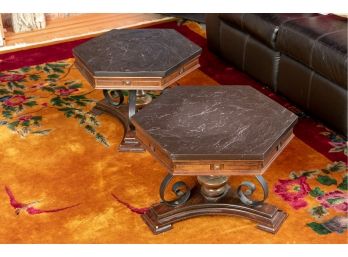 Pair Of Hexagonal Slate-topped Side Tables