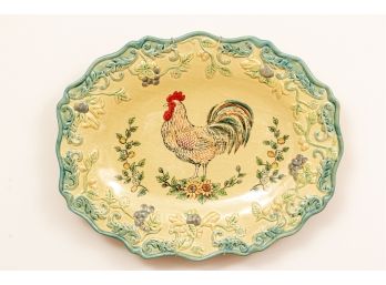 Intricately Designed And Hand Painted Vintage Rooster Serving Plate