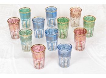 (12) Fabulous Vintage Foil Glasses, Multicolored With Gold Accents